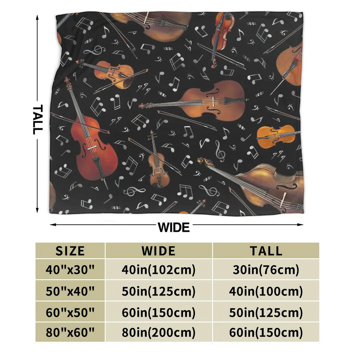 Violin Music Notes On Black Blankets Soft Warm Flannel Throw Blanket Bedspread for Bed Living room Picnic Travel Home Couch