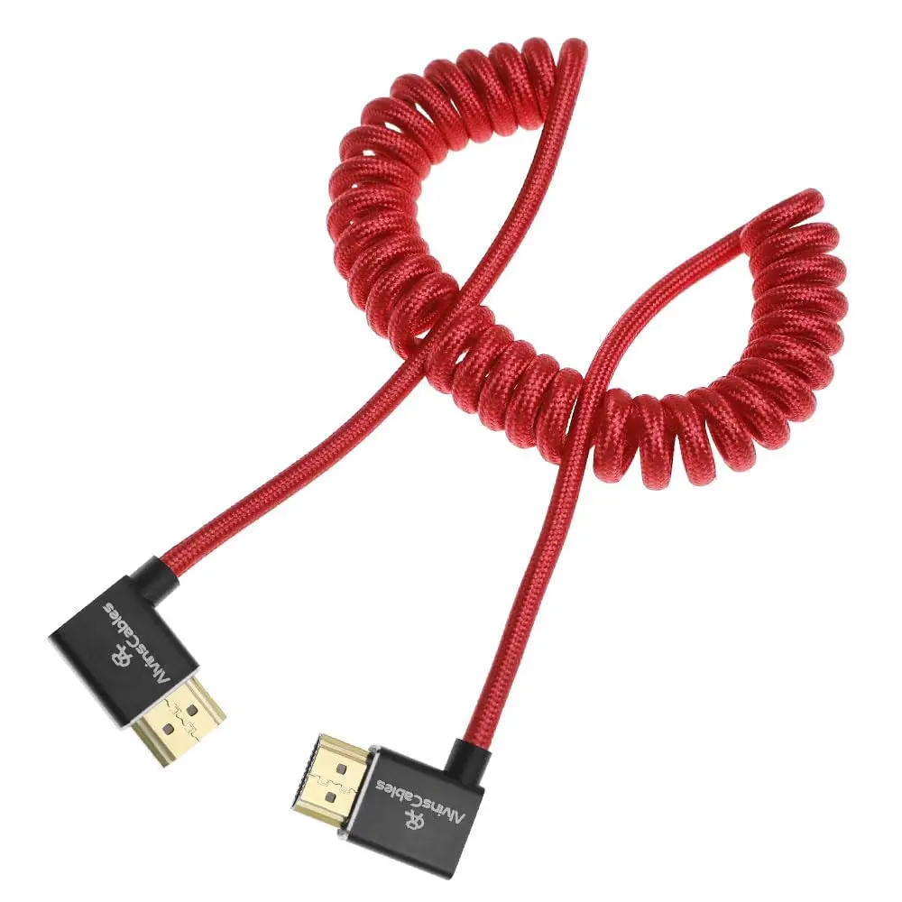 Alvin's Cables 8K HDMI 2.1 Cable 8K 60Hz 4K 120Hz High-Speed for Atomos Ninja Monitor,Left to Right Angle Braided Coiled Cable