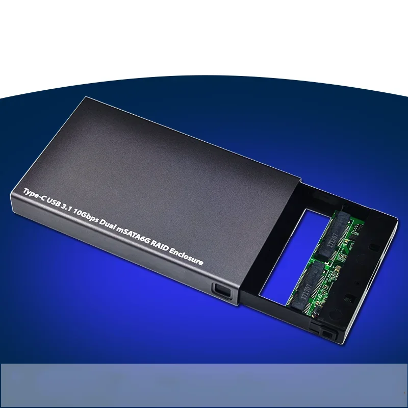 Type-C to 2 mSATA 3.0 Portable Mobile HDD Enclosure Box Case SSD Type C to USB 3.1 Gen2 10Gbps Dual mSATA RAID Adapter for PC