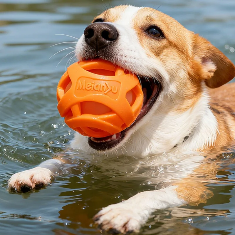 Indestructible Dog Chew Ball for Teething Puppies Floating Rubber Teeth Cleaning Fetch Toy for Small Medium Dogs Pool Play view 3