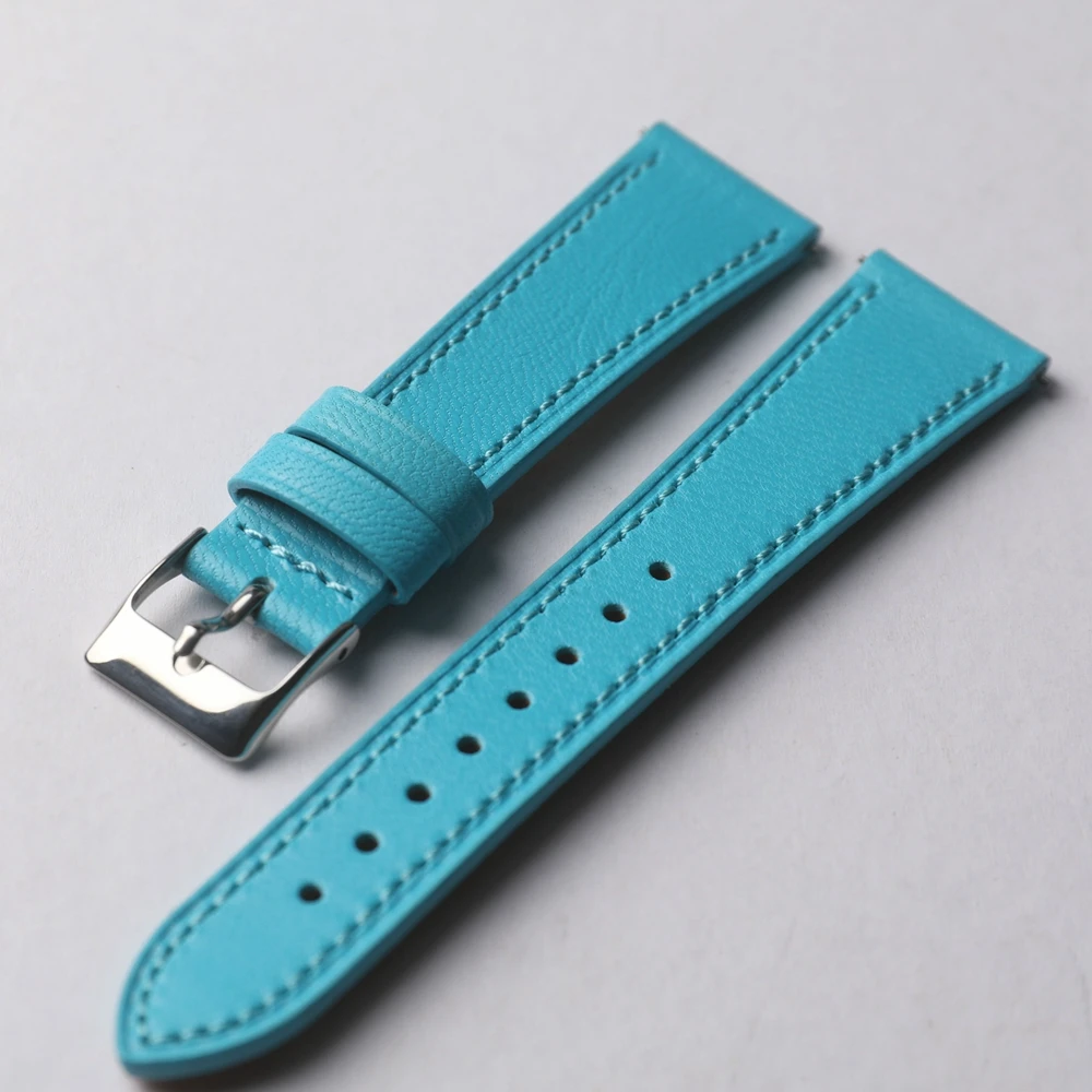 

Handmade first-layer cowhide watchband, blue 18, 19, 21, 22MM, vintage quick release, soft men's watchband, vintage style