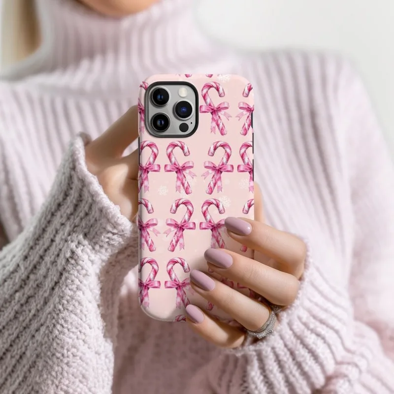 Funda de teléfono con bastón de caramelo de Navidad rosa para IPHONE 16 15PRO MAX 14 13 12 11 TPU acrílico dos en uno fundas de teléfono magnéticas