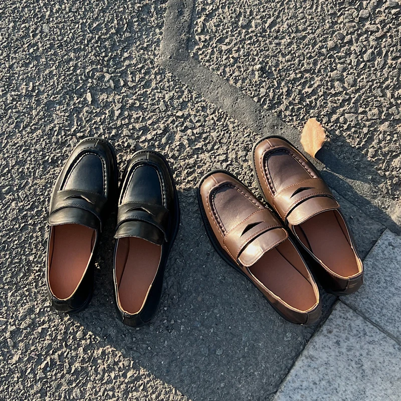 Mocasines de estilo Boyfriend para mujer, sin cordones Oxford Zapatos de vestir, planos de piel sintética suave, estilo británico