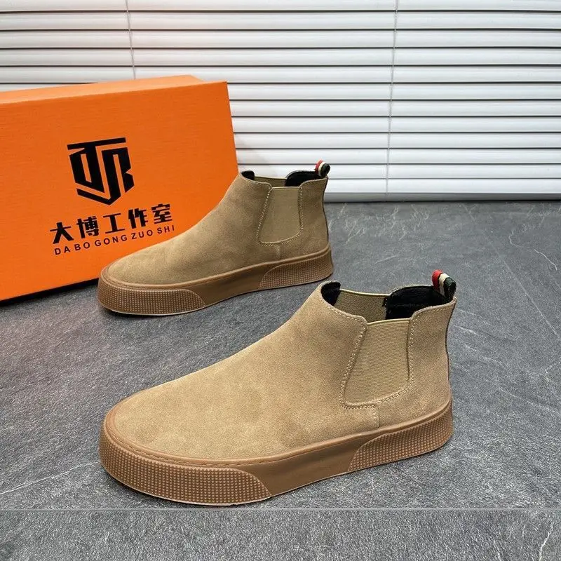 2022 Winter Men Leather Boots Slip-On Ankle Boots Suede Leather Designer Shoes Luxury Brand Flat Shoes High Quality Mens Loafers