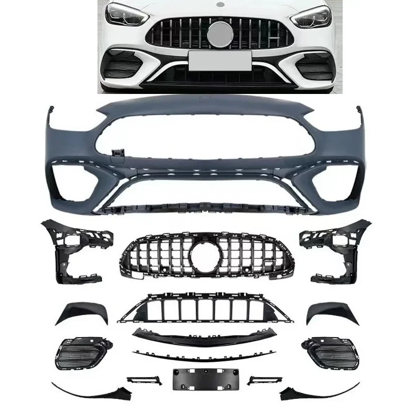 Car Body kit For C-Class W206 upgrade C63 AMG Front bumper with grille rear bumper diffuser side skirt 2022