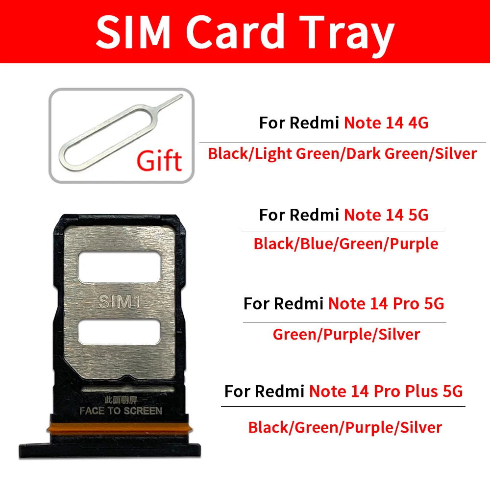10 Pcs For Xiaomi Redmi Note 14 4G 5G / Redmi Note 14 Pro Plus 5G SIM Card Tray Slot Holder Adapter Socket Repair Parts