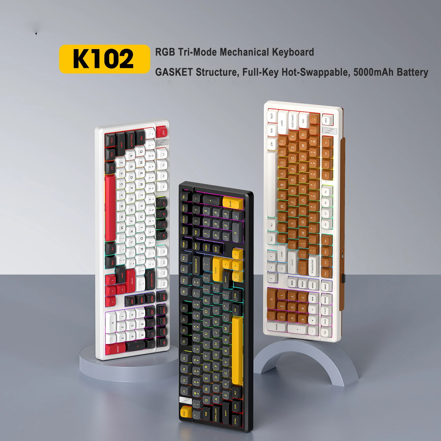 

102 Key Mechanical Keyboard with RGB Lighting Customizable Tri-Mode Wireless Bluetooth for Computer Gaming E-Sports Side-Printed