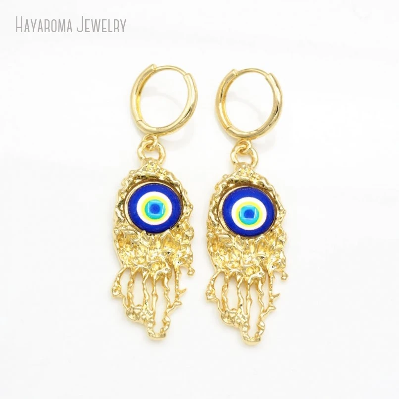 5Pcs Islam Metal Wholesale Tassel Religious Evil Turkish Eye Gold Color Copper Pendant Earrings