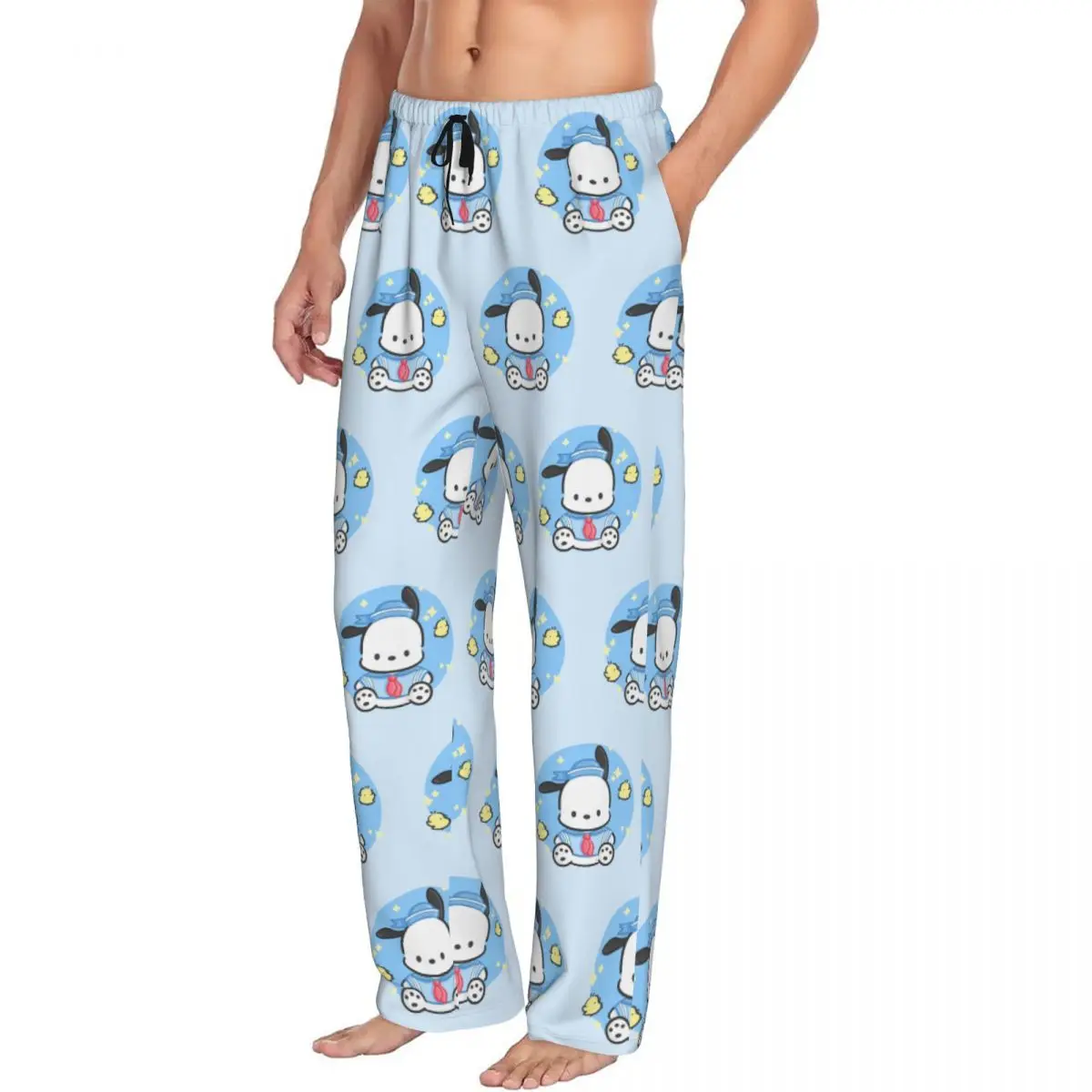 Custom Men's Pochacco Pajama Pants Printed Cartoon Kawaii Sleep Sleepwear Bottoms with Pockets