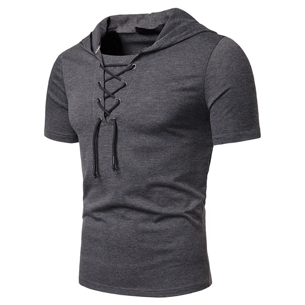 

Cotton Blend T-shirt T-shirt Fashion Tops Gym Hooded Male Muscle Pullover Round Collar Short Short Sleeve Slim