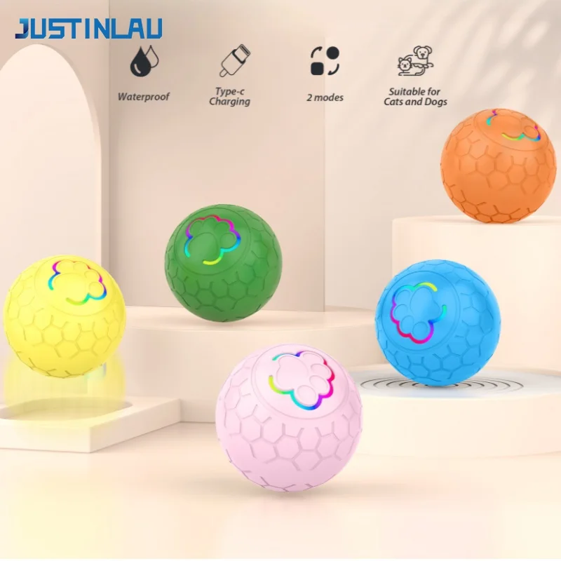 JUSTINLAU Haustier-Spielzeugball mit 2 Bewegungsmodi, intelligenter, interaktiver, wiederaufladbarer, automatisch rollender Ball für Hunde, interaktives Haustierspielzeug