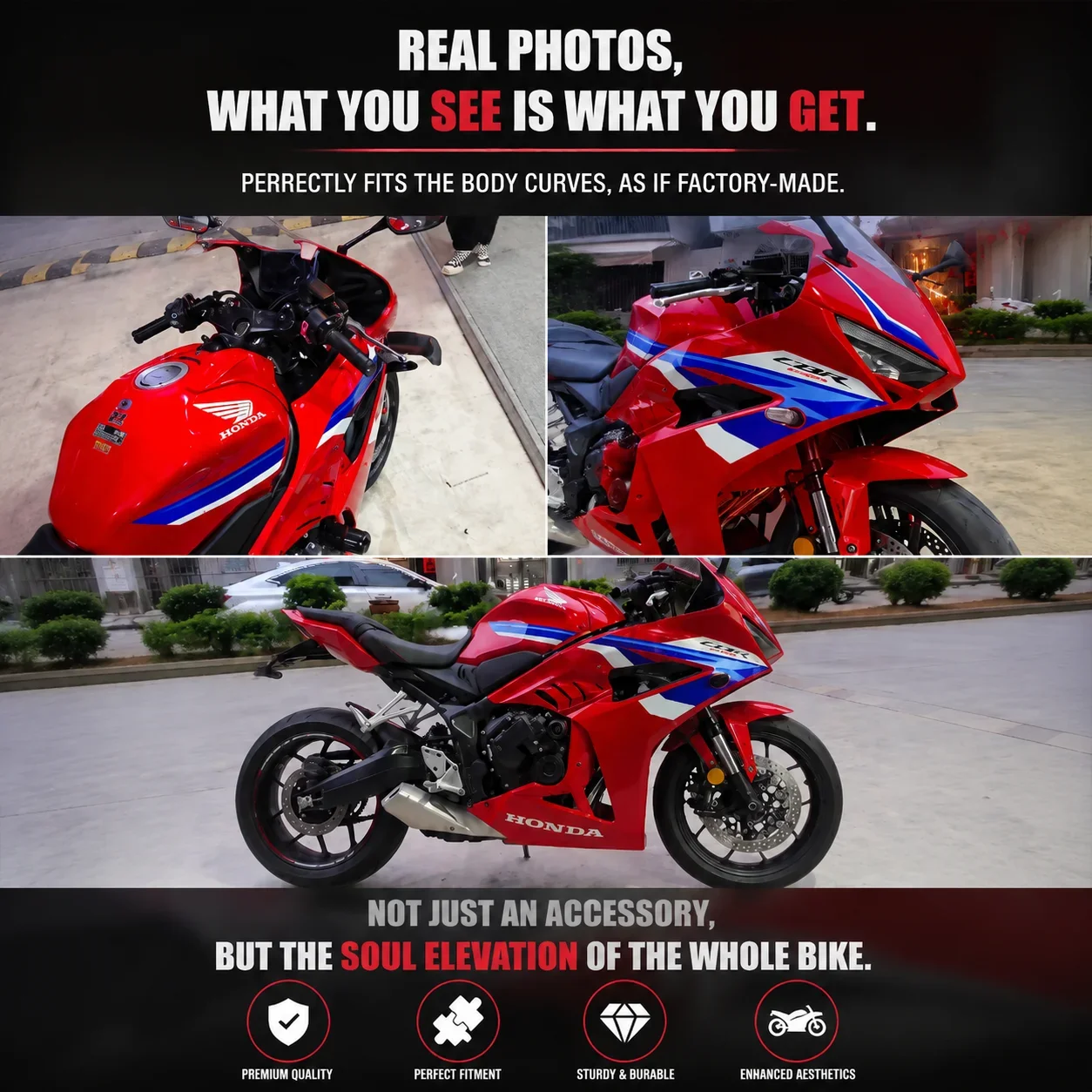 For Honda CBR650R 2024-2025 Shark Fin Side Fairing Panel ABS Cooling Vents Heat Dissipation Bodywork Cover New Red L+R Set view 4