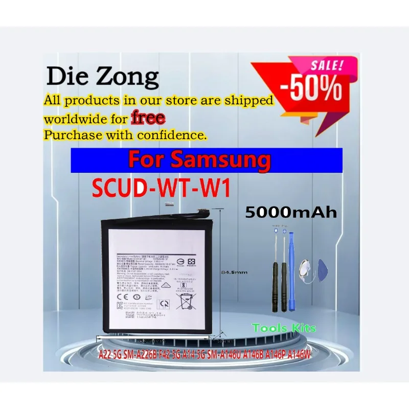 

Flash sales SCUD-WT-W1 5000mAh rechargeable batteries For Samsung Galaxyy A22 5G SM-A226B F42 5G A14 5G+free tools