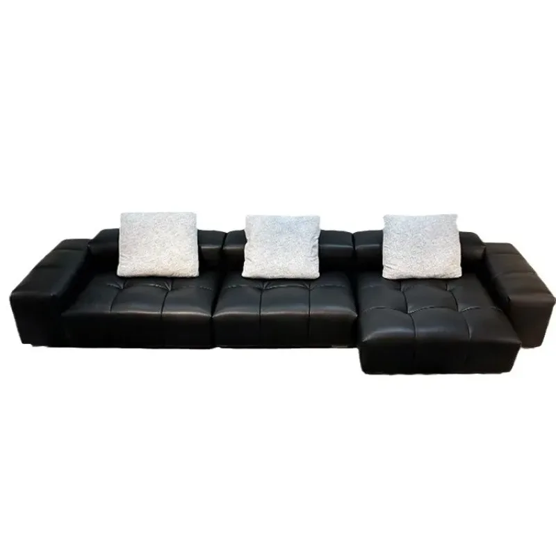 Pixel sofa Italian minimalist tofu block sofa black straight row large flat floor hotel concubine first layer cowhide sofa