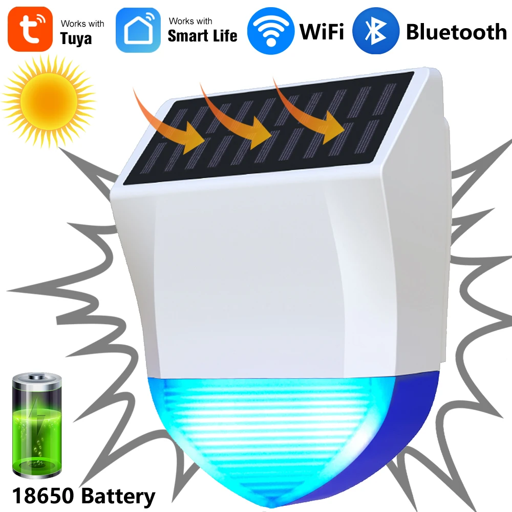 

Tuya Smart Life Wireless BLE WiFi Sound Light Siren Alarm Outdoor Waterproof Solar Powered Anti-tamper Alarm Sensor