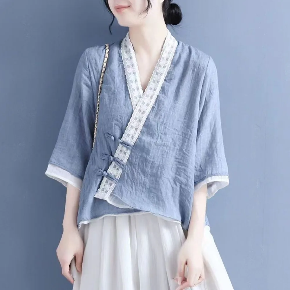 2024 Chinese Style Women Hanfu Tops Costume Chinese Traditional Shirt Clothes Chinese Vintage Slim Kimono Tang Suit Hanfu Blouse