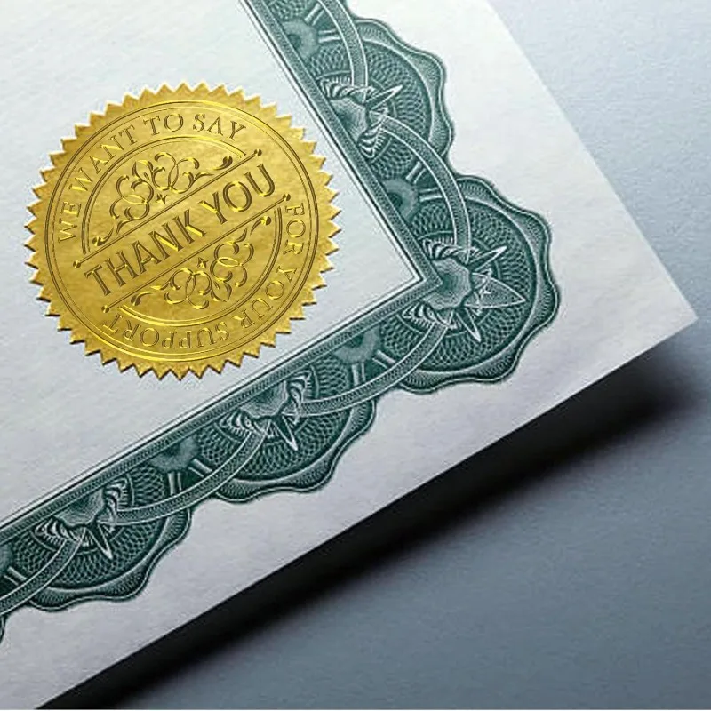 25Sheet 100Pcs Thank You Gold Foil Certificate Seals Foil Embossed Stickers Self Adhesive Gold Foil Embossed Certificate Seals