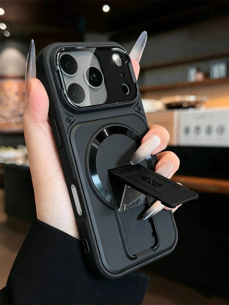Fold Stand Magnetic Armor Case for iPhone 17 Air 16 15 14 Plus 13 12 11 Pro Max For Magsafe Camera Holder Lens Protection Cover