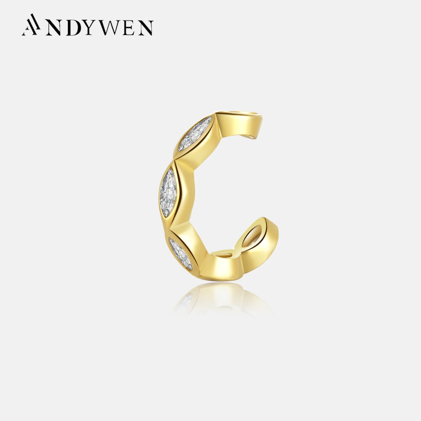 ANDYWEN 925 Sterling Silver 2023 Clear CZ Marqulse Non Piercing Clips Earcuff Cuffs Earring Women Luxury Fine Jewelry Gift