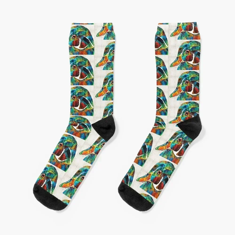 

Colorful Wood Duck Art by Sharon Cummings Socks new in's gifts christmas stocking Socks Women Men's