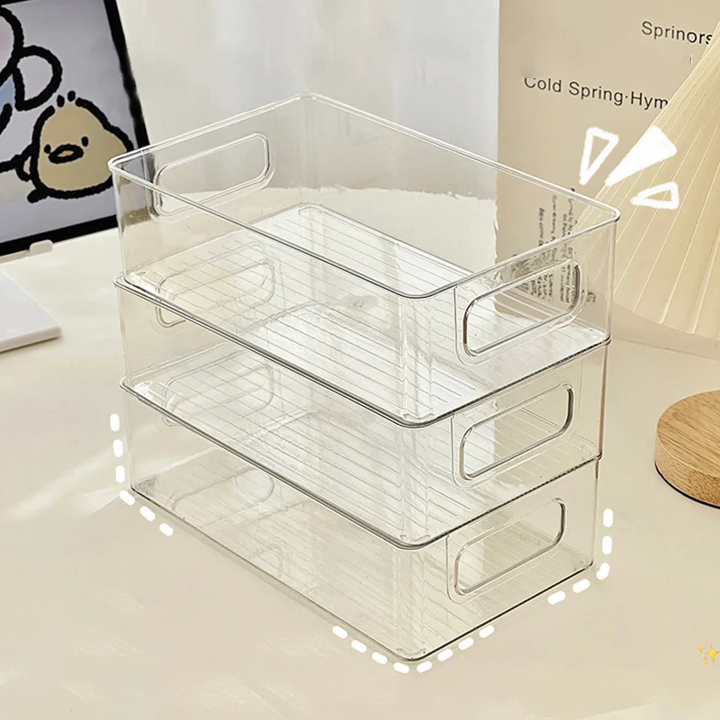 3 desktop transparent storage boxes Cosmetics jewelry organizer plastic box storage basket
