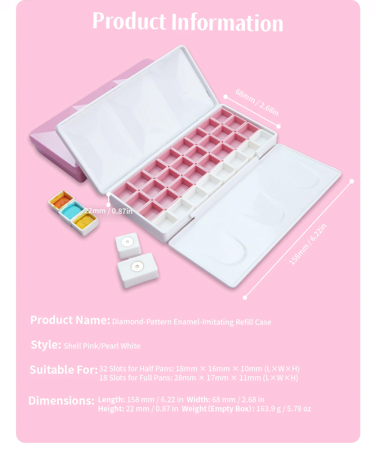 SeamiArt 1 Stück Großformatige Emaille-Imitat-Diamant-Reisepalette mit 32 Magnet-Halbpfännchen für Aquarellfarben-Unterverpackung – Detail 2