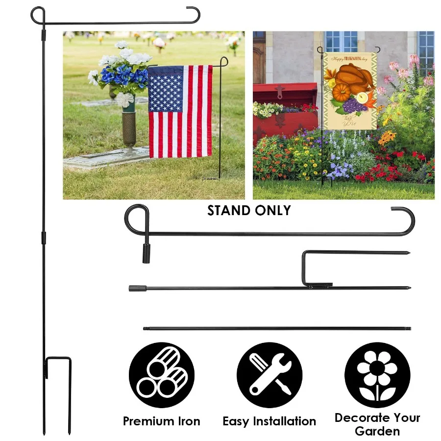 

Garden Flag Stand Flagpole Weatherproof Wrought Iron Coated Yard Flag Holder For Yard Flag Party Banner Fits 11.8x17.7in Flag