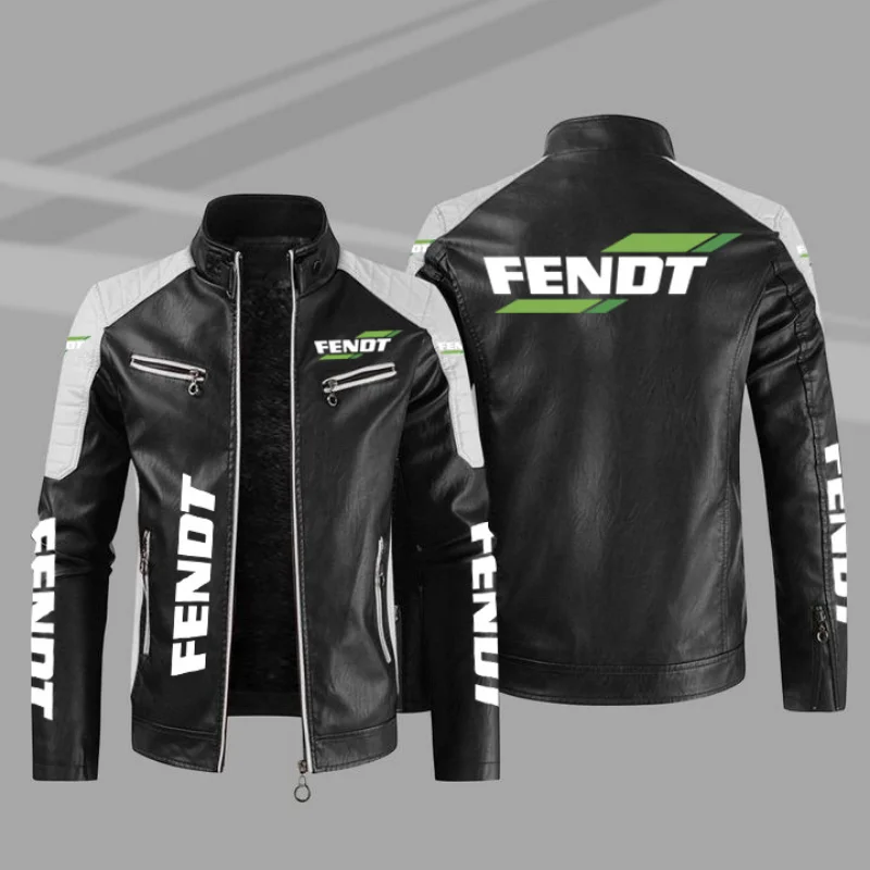 2023 New Winter Men's Fendt Logo Jacket Fashion Motorcycle Zipper Jacket Outwear Keep Warm Leather Man Coat 4 Colors