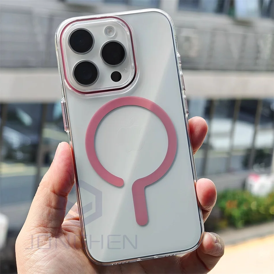 Coque rigide transparente Ultra fine pour iPhone 15 14 Plus 13 12 16 Pro Max, Charge sans fil Magsafe, couverture arrière transparente magnétique