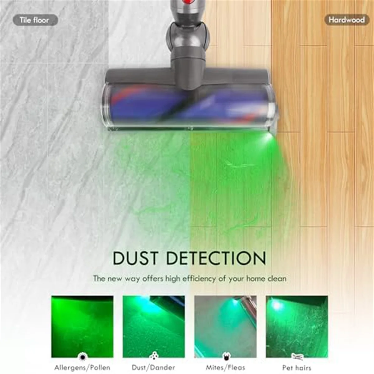 Dust Detector Light Vacuum LED Light Attachment, Green LED Light for Vacuum Cleaner Head