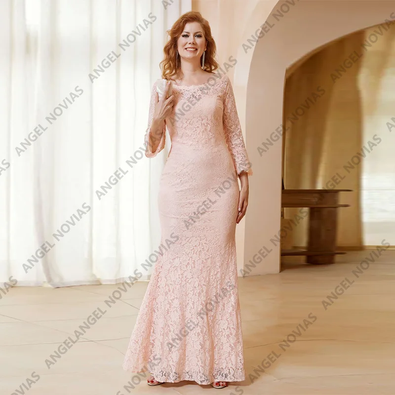 

Muslim Pink Lace Mother of the Bride Dresses with Sleeves Wedding Guest Party Dresses Vestido Para Boda Madre De La Novia
