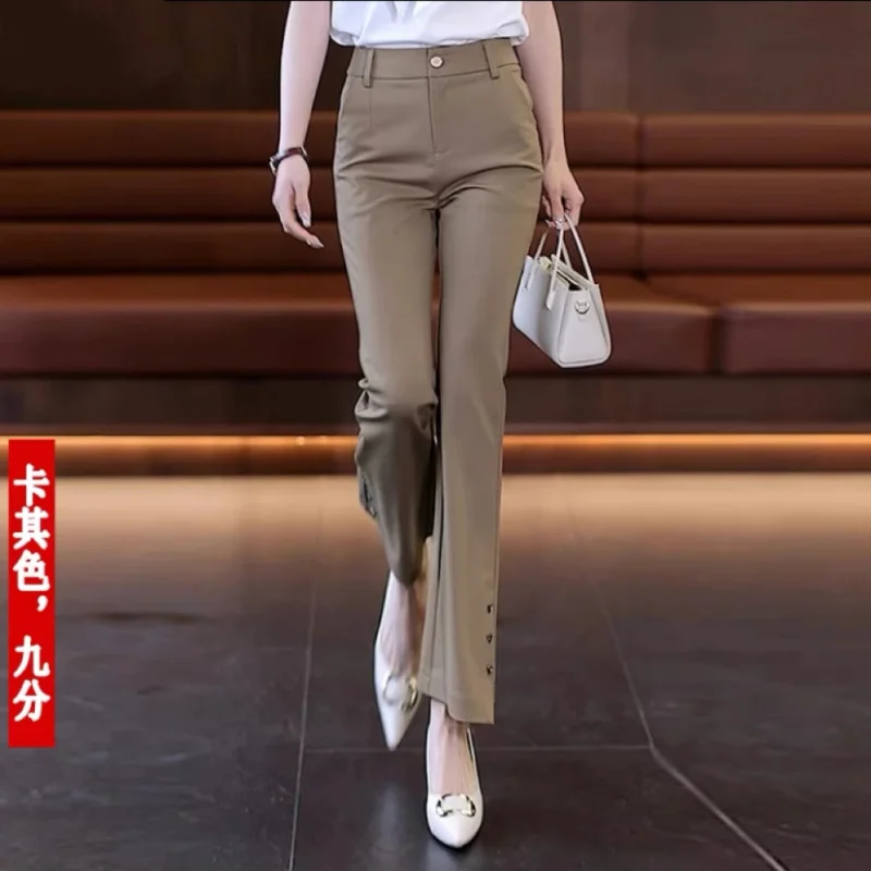 سراويل واسعة مقسمة للنساء، سراويل صيفية رفيعة عالية الخصر للتخسيس أنيقة ومتعددة الاستخدامات بتصميم جرس سفلي #6