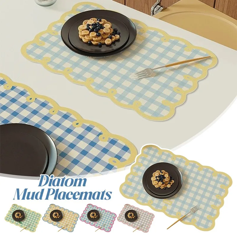 

1PC Diatom Mud Placemat Grid Oil-Proof Waterproof Table Mat 35CM Table Mats Dining Room Placemats Home Decoration