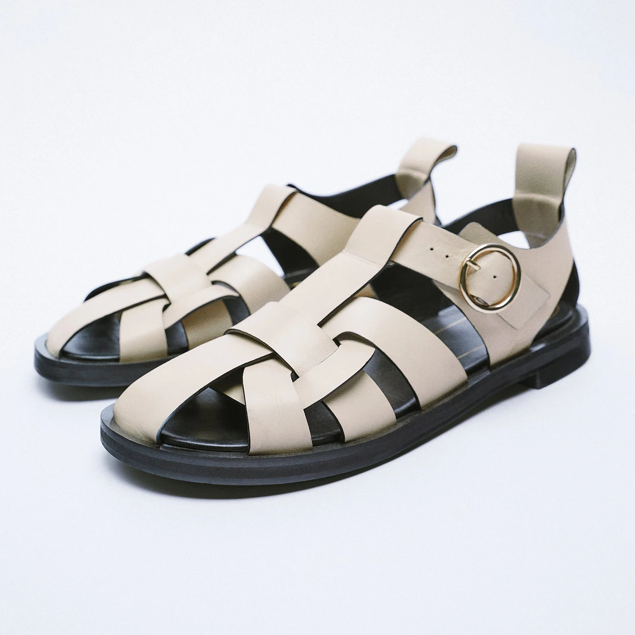 QUTAA Ins Women Genuine Leather Flats Heels Sandals Summer Round Toe Casual Shoes Woman Rome Style News Ladies Sandals 34-43