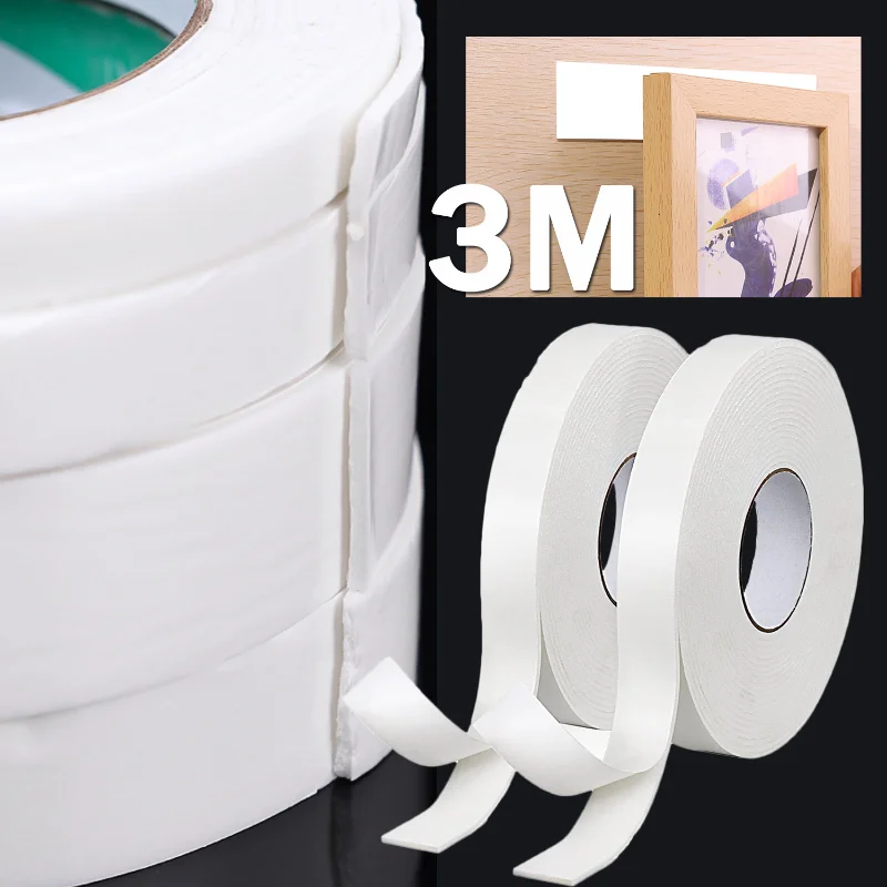 Foam Sponge Double Sided Tape 3M Length Strong Adhesive Double Sided Tape Reusable Tape for Decorative Trim Filling Mountings