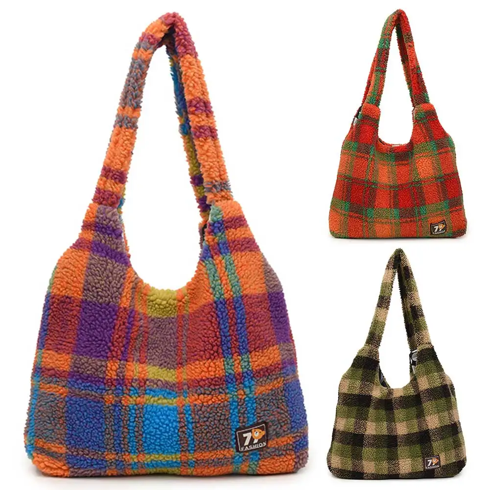 

Women Large Tote Handbag Stylish Lamb Wool Cute Fluffy Handbag Retro Plush Shoulder Bag Work Tote Bag Large Capacity Tote Purse