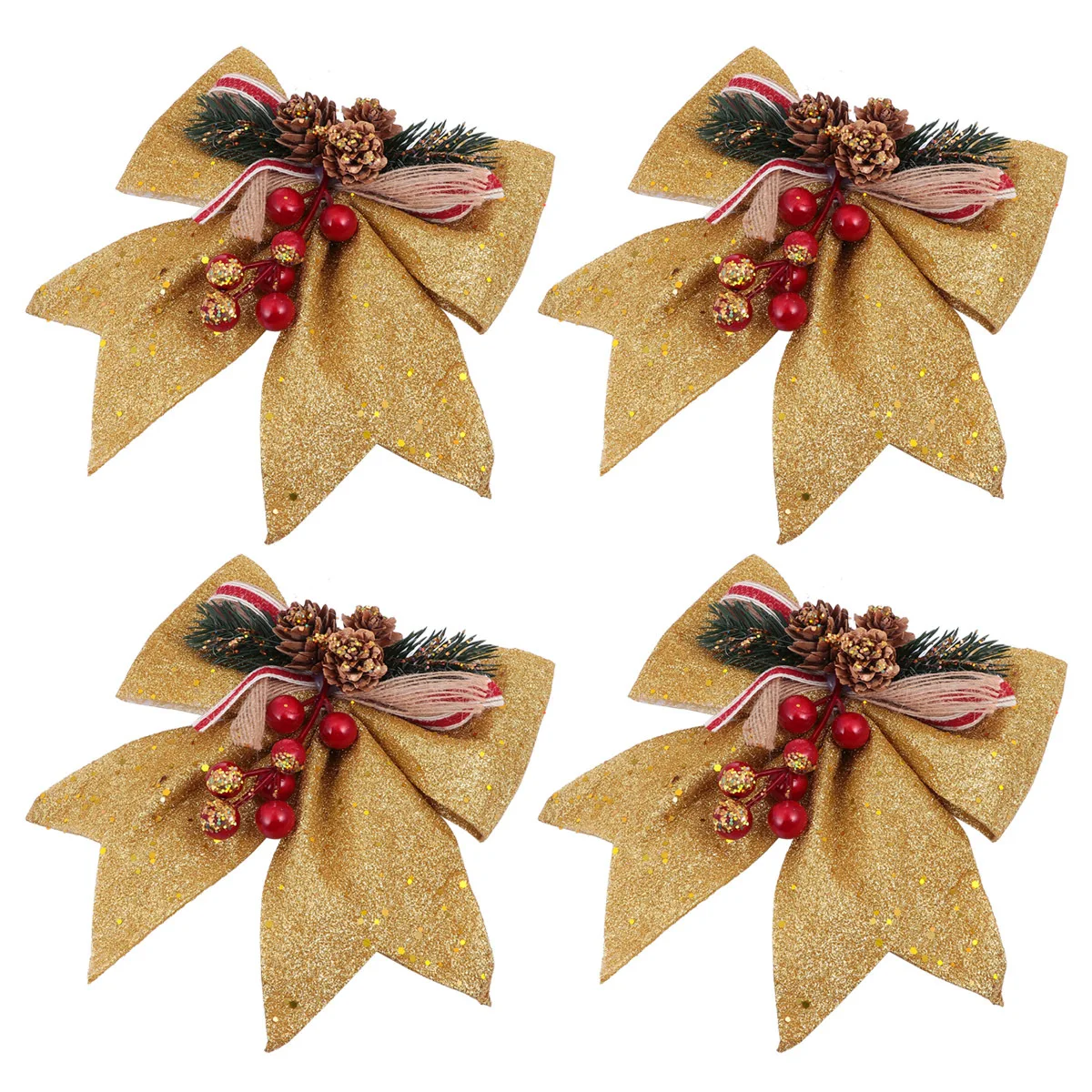 

4pcs Christmas Tree Hangings Glitter Pine Cone Bows Decorative Ornaments For Holiday Party Home Xmas Decoration