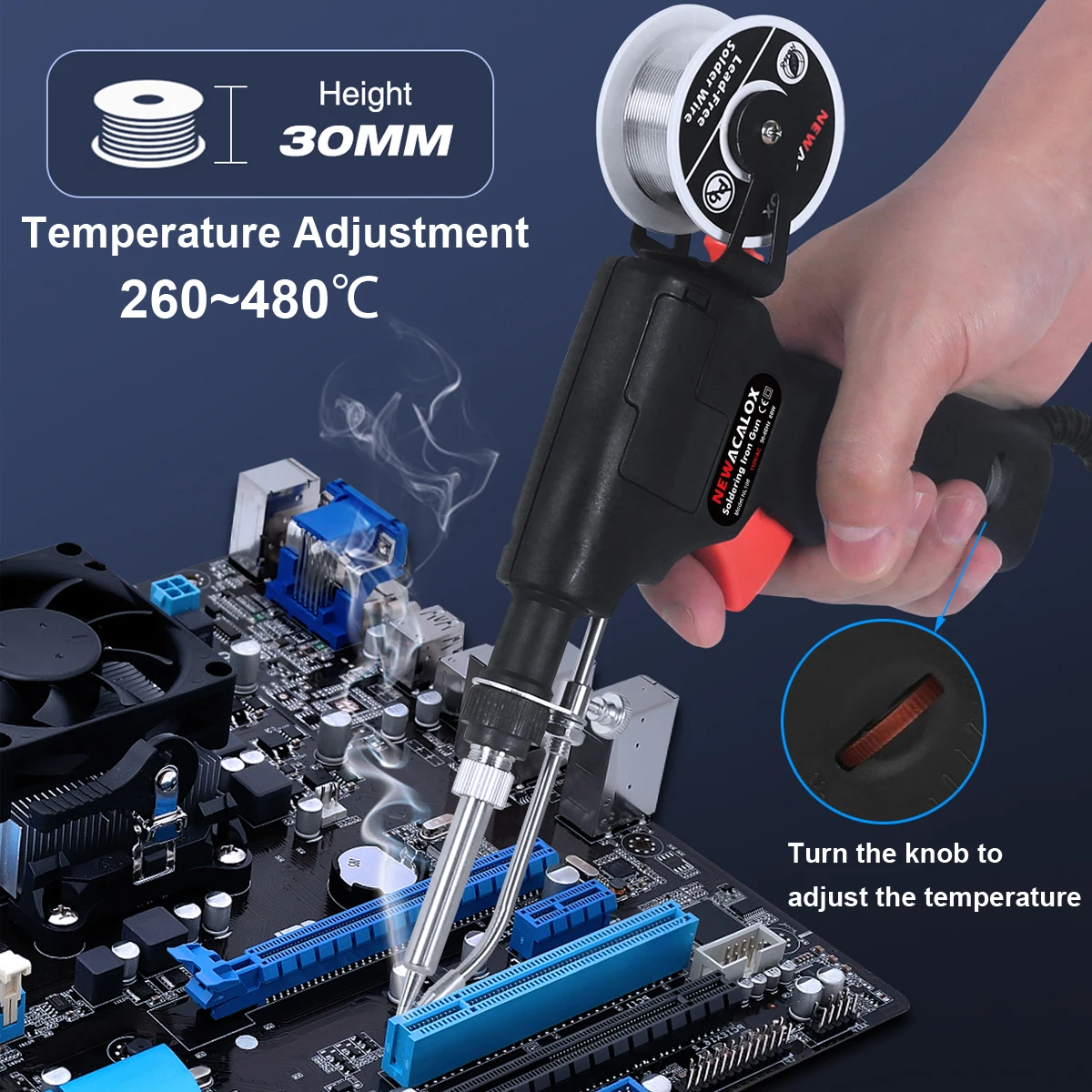 Kit saldatore Toolour Pistola per saldatura da 60 W con temperatura regolabile 260~480 ℃ Funzionamento con una sola mano per saldatura PCB, fai da