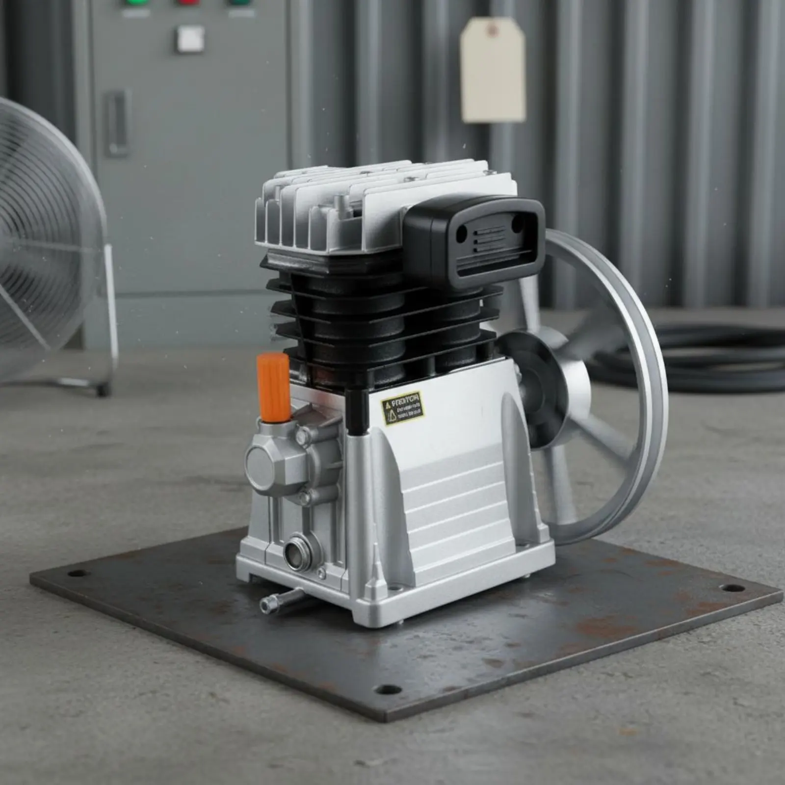 Afbeelding 7: Tweecilinder luchtpomp pompkop Efficiënte koelvinnen Machinecomponent voor werkplaats