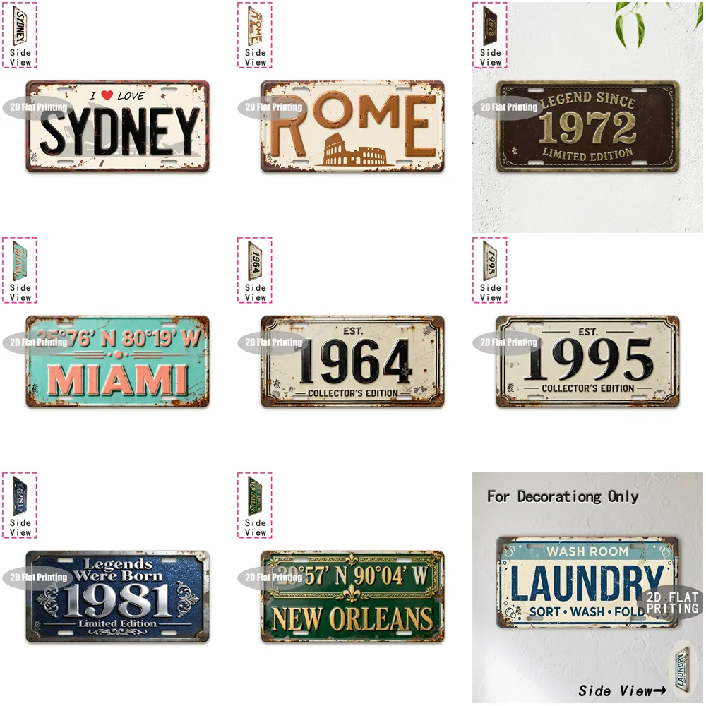 Tin Sign - Vintage Durable Metal Plaque Wall Decor, Home Office Bar Man Cave Laundry Global City Coordinate Birth Year License