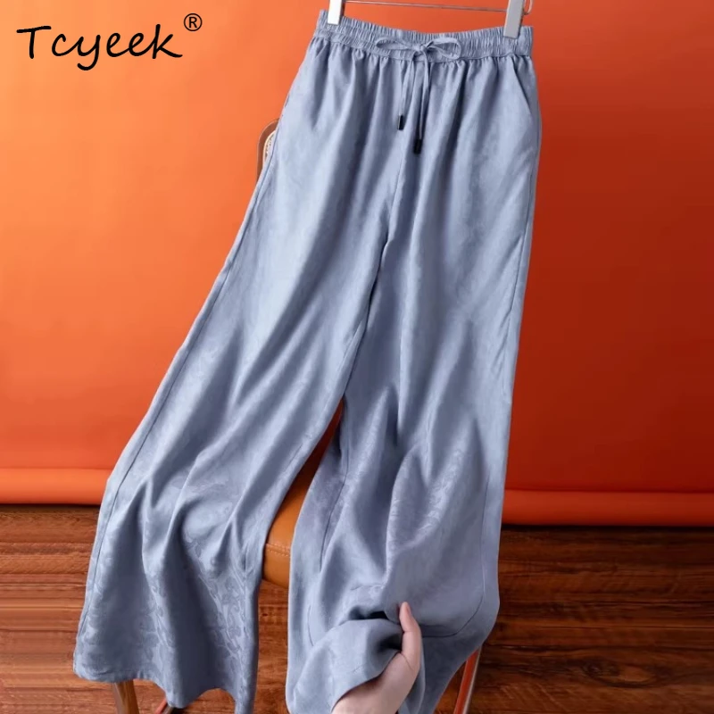 

Tcyeek 100% натуральные шелковые брюки из тутового шелкопряда для женщин, 2026, с эластичным поясом, прямые, элегантная женская одежда, Pantalones De Mujer