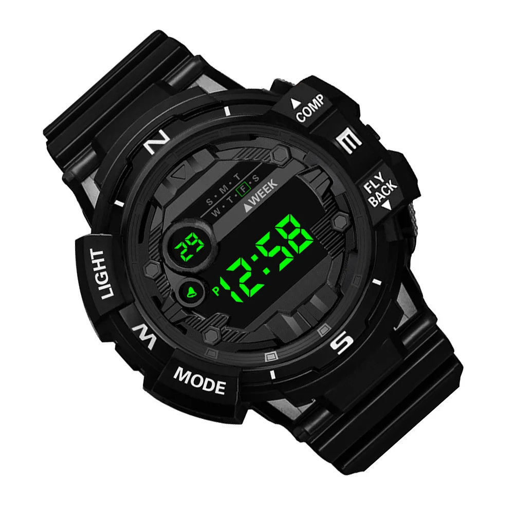 

Digital Electronic Watch Waterproof Luminous Adjustable Strap PVC Stainless Steel Resin Business Student Watches for Men Black