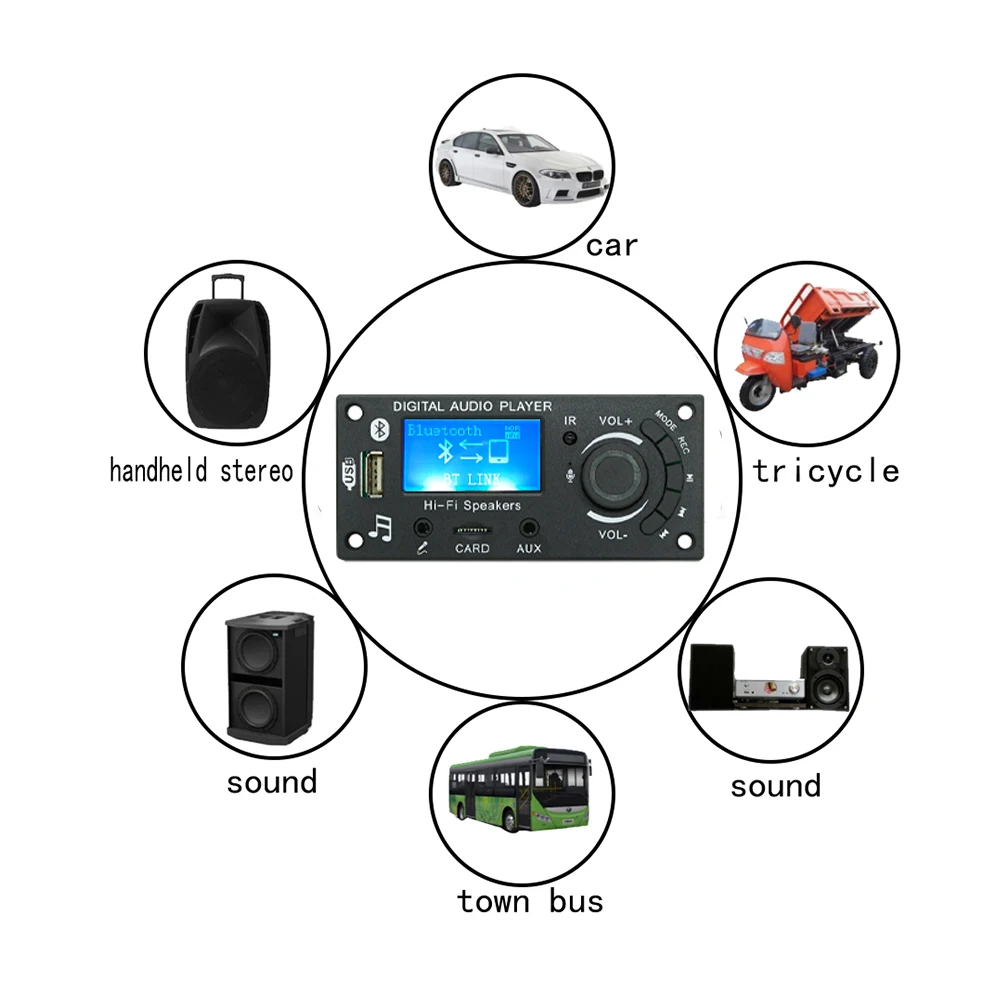 مكبر صوت سيارة MP3 لوح فك ترميز ، بلوتوث ، مشغل موسيقى ، وحدة FM ، ميكروفون ، TF ، USB ، مكالمة يدوية ، DC 12V