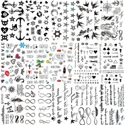 15 Sheets Small Temporary Tattoos For Kids Women Men Finger Fake Tattoo Stickers Letter infinity Star Moon Black Tatoos Paste