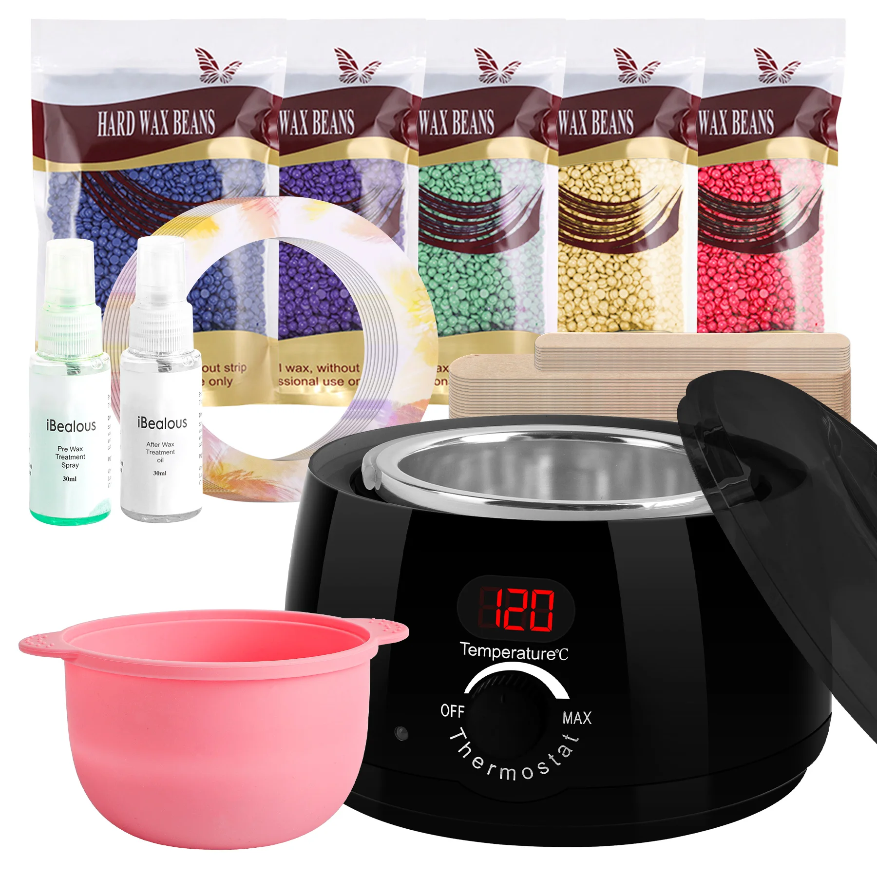 Waxing Set- Digital Wachswärmer Wachs Haarentfernung mit 500g Wachsperlen, ein Vor und Nachbehandlungslosion und 30 WaHausechsstäbchen- Wax Maschine für Ganzkörper zu Hause