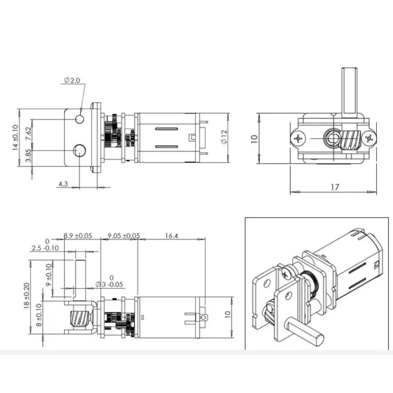 New GW12N20 worm gear reducer DC gear motor power-off self-locking DC6V12V