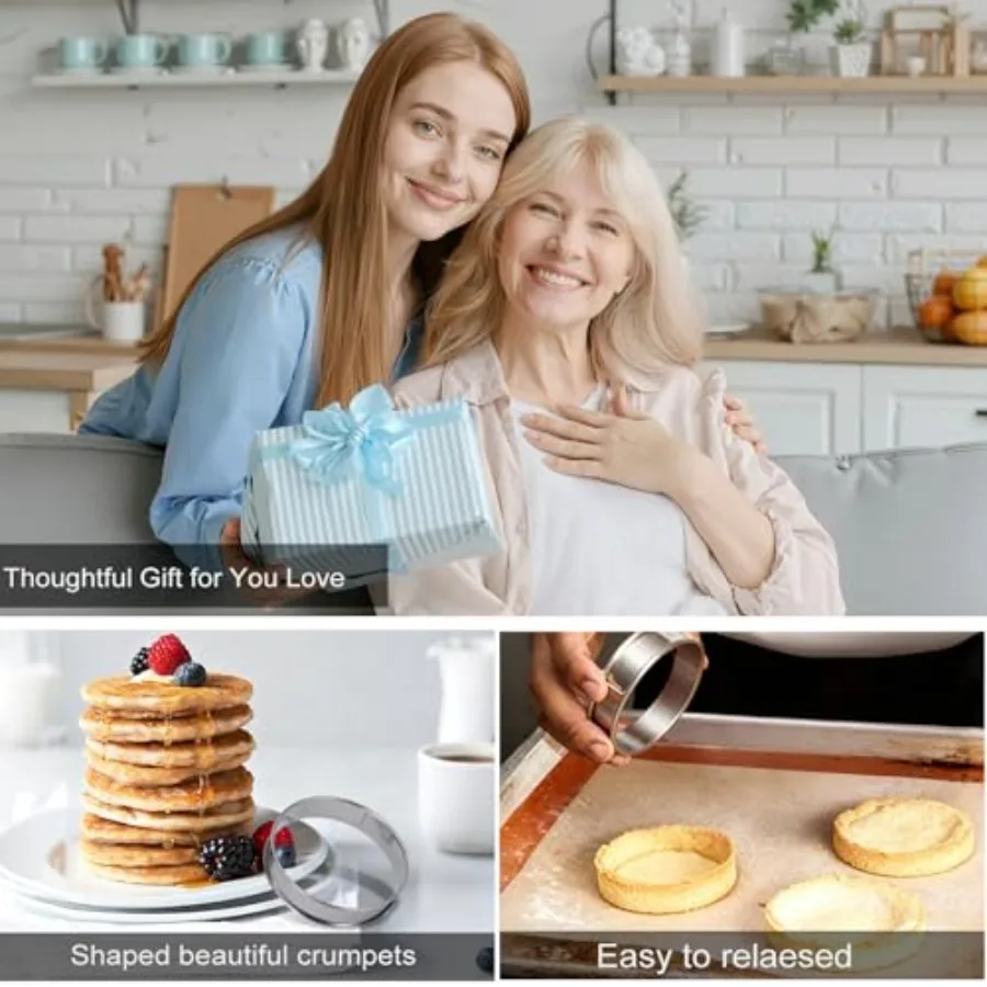 8 Stuks Crumpet Ringen 4 En 3.15 Ihes Anti-aanbak Engelse Muffin Ringen Rvs Dubbelgerolde Taart Ring Ronde Metalen gebak Rin