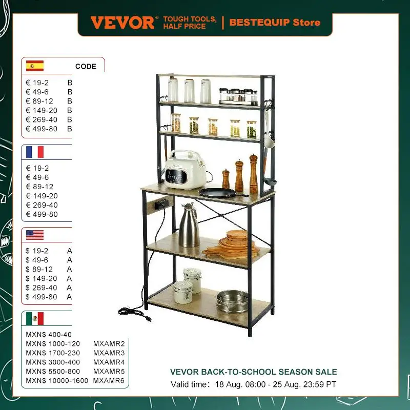 

VEVOR 3/4/5 Tiers Kitchen Standing Bakers Rack Utility Storage Shelf Microwave Oven Stand Rack for Living Room Office Kitchen