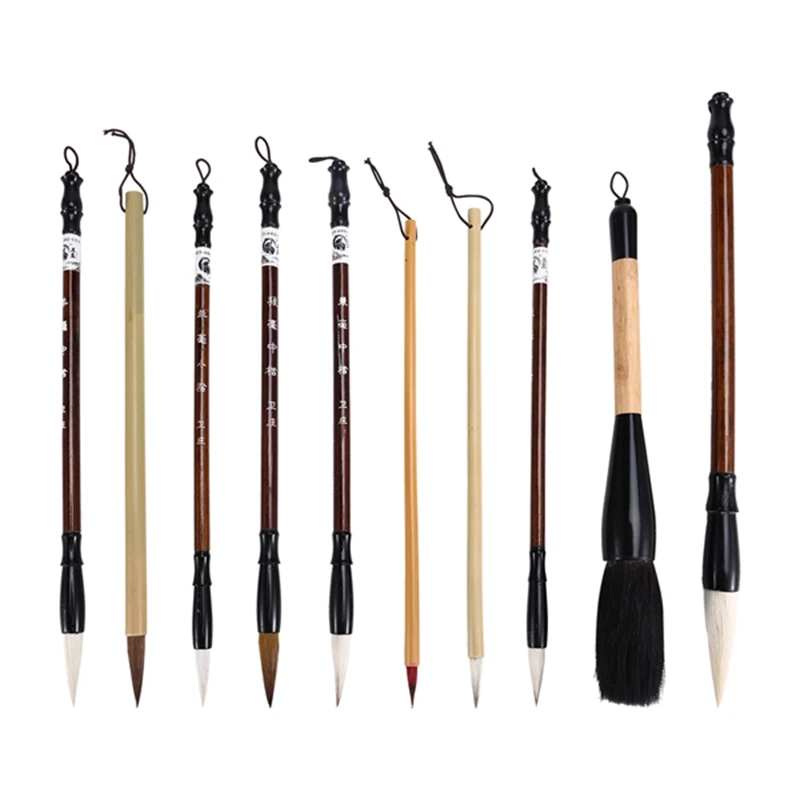 

PWS 10Pcs Chinese Calligraphy Brushes Set, Painting Writing Brush, Kanji Japanese Sumi Drawing Brushes