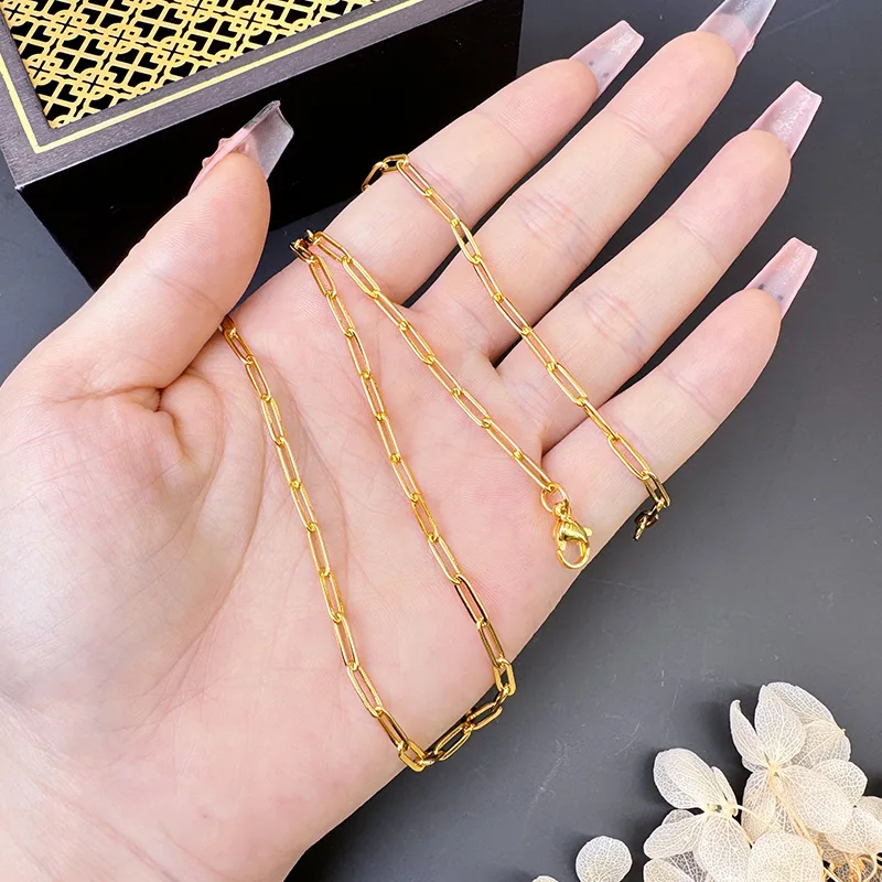 

Luxury 24K 9999 Pure Gold real gold Women's interlocking geometric necklace